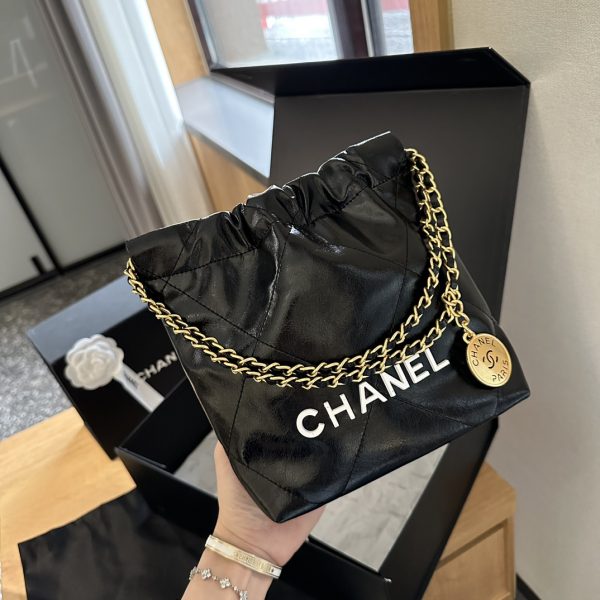 Chanel mini trash bag-  Black white logo 23cm - Image 2