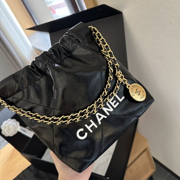 Chanel mini trash bag-  Black white logo 23cm