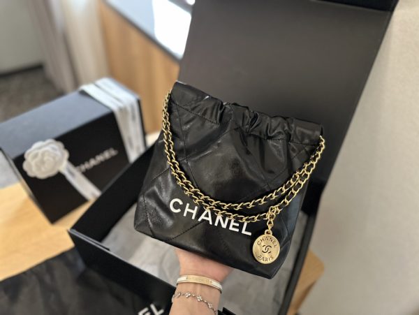 Chanel mini trash bag-  Black white logo 23cm - Image 4