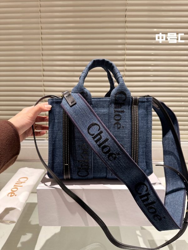 Chloe mini cowhide canvas handbag 25*21cm blue