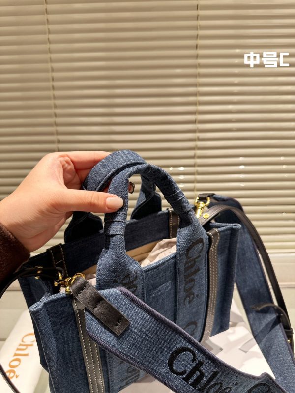 Chloe mini cowhide canvas handbag 25*21cm blue - Image 2