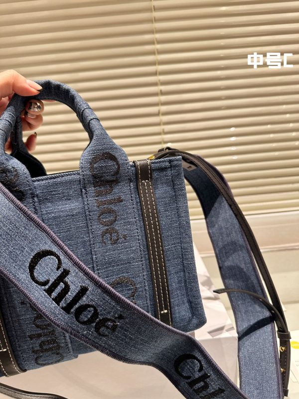 Chloe mini cowhide canvas handbag 25*21cm blue - Image 3