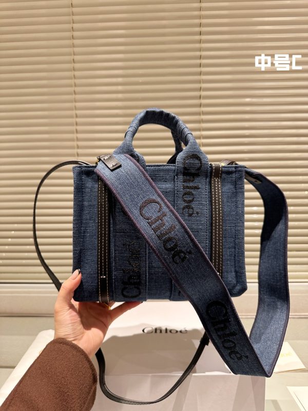 Chloe mini cowhide canvas handbag 25*21cm blue - Image 5