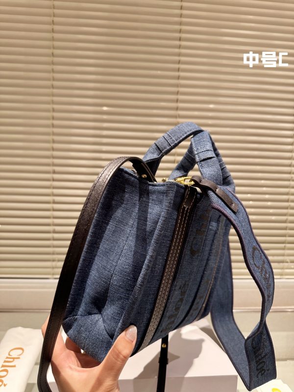 Chloe mini cowhide canvas handbag 25*21cm blue - Image 6