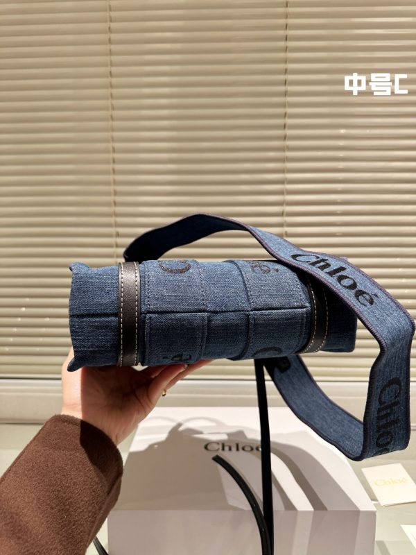 Chloe mini cowhide canvas handbag 25*21cm blue - Image 7