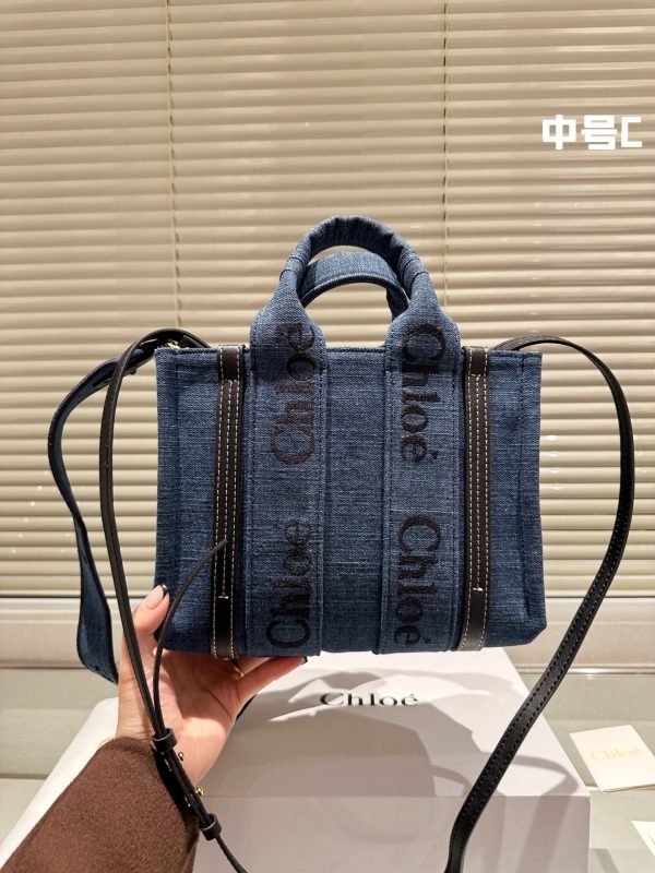 Chloe mini cowhide canvas handbag 25*21cm blue - Image 8