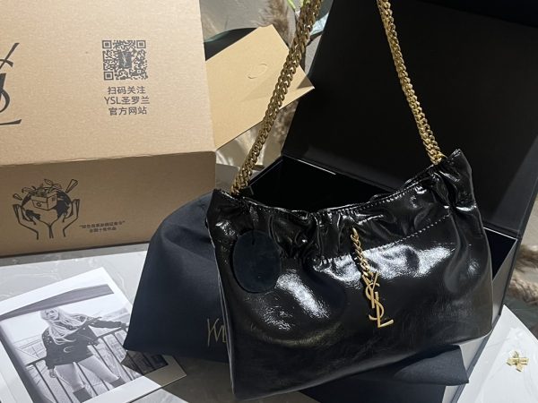 Saint Laurent cowhide metal label armpit bag 24*14cm black - Image 6