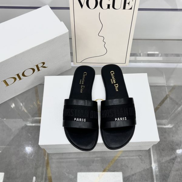 Dior slippers letter embroidered logo black