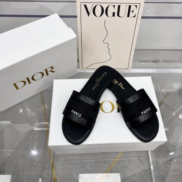Dior slippers letter embroidered logo black - Image 2