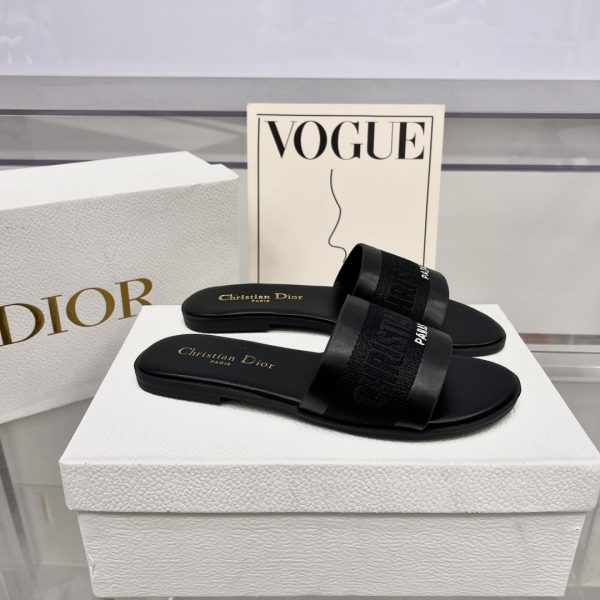 Dior slippers letter embroidered logo black - Image 3