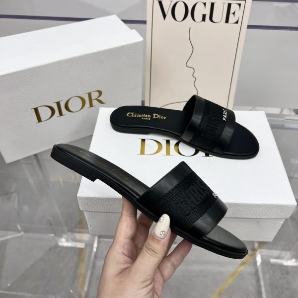 Dior slippers letter embroidered logo black - Image 5