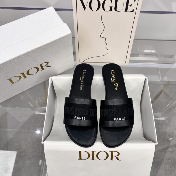 Dior slippers letter embroidered logo black - Image 7