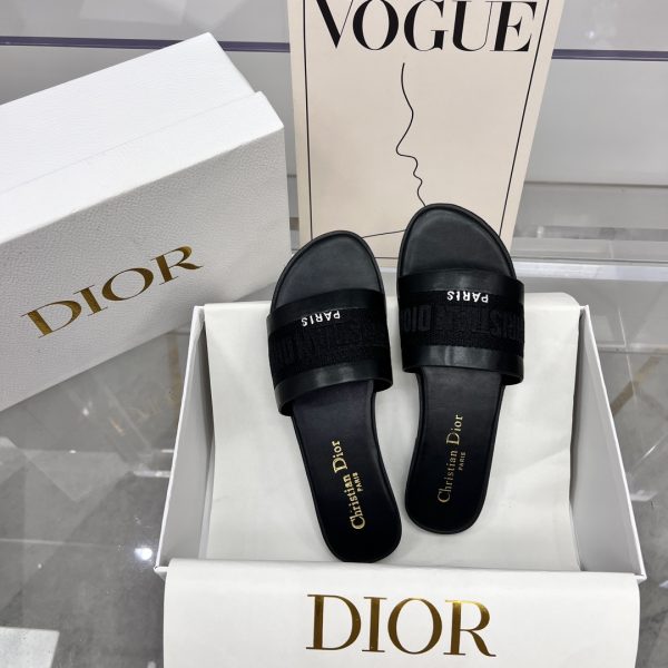 Dior slippers letter embroidered logo black - Image 8