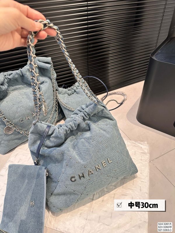 Chanel Denim Garbage Bag Large Size 35 34 Medium Size 30 30 Small Size 17 20 Denim Blue - Image 3