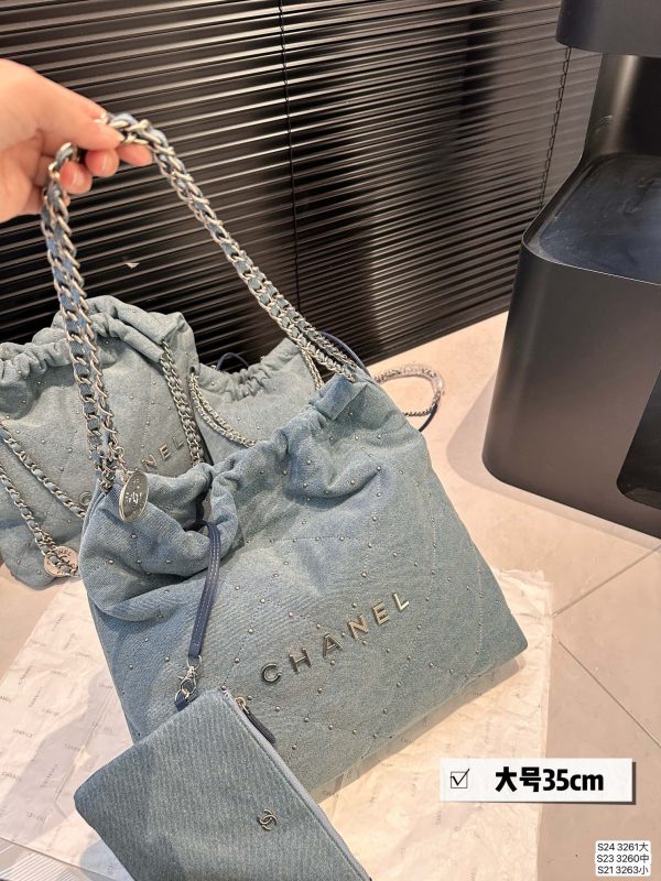 Chanel Denim Garbage Bag Large Size 35 34 Medium Size 30 30 Small Size 17 20 Denim Blue - Image 4
