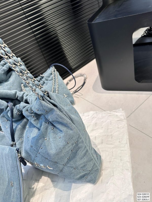 Chanel Denim Garbage Bag Large Size 35 34 Medium Size 30 30 Small Size 17 20 Denim Blue - Image 5