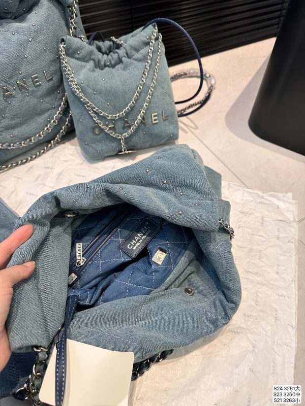 Chanel Denim Garbage Bag Large Size 35 34 Medium Size 30 30 Small Size 17 20 Denim Blue - Image 9