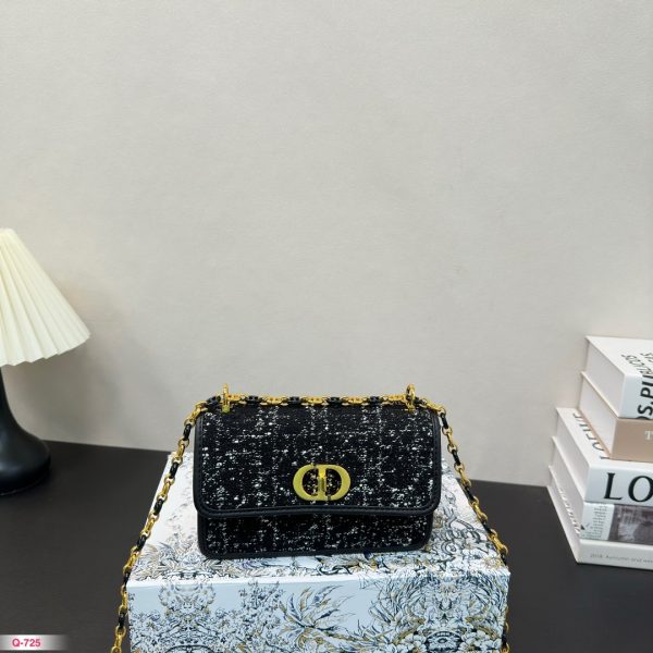 Dior Metal Buckle Braided Thick Line Chain Bag Black 19*12cm
