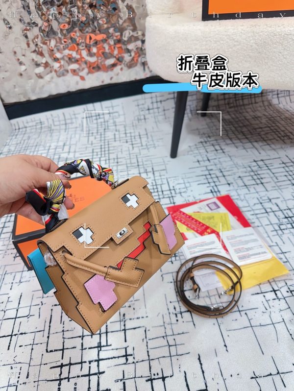 FF001 Hermès Kelly Doll Mosaic Bag,551168, Gift Box, Dimensions: 19 x 13 cm