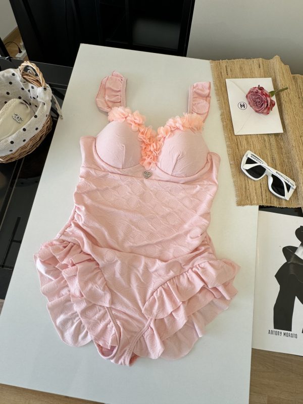 MZ001 Chanel one-piece swimsuit, pink, Size: S M L XL - Image 5