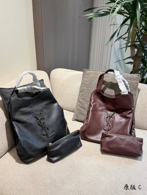 XX001 YSL Cassandre Tote Bag, black oily/waxed leather, no box Size: 35cm