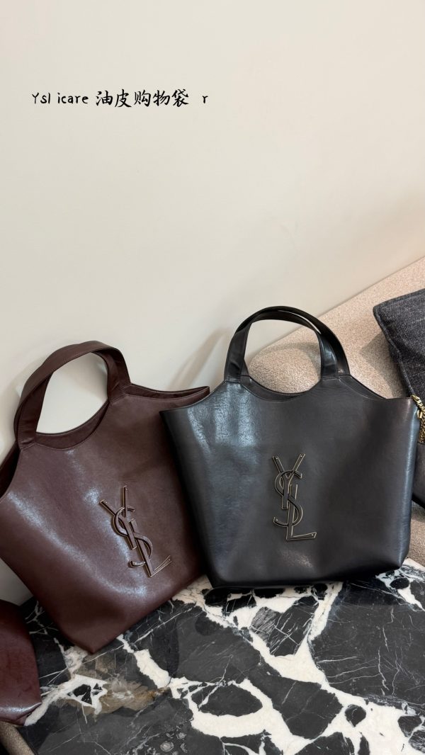 XX001 YSL Saint Laurent Cassandre Tote Bag, black oily/waxed leather, no box Size: 35cm - Image 2