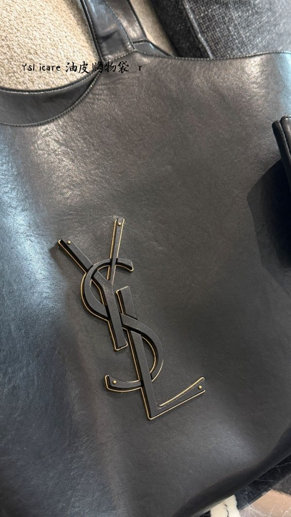 XX001 YSL Saint Laurent Cassandre Tote Bag, black oily/waxed leather, no box Size: 35cm - Image 3