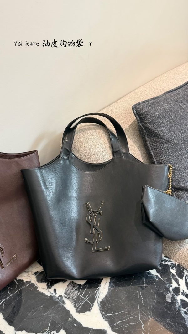 XX001 YSL Saint Laurent Cassandre Tote Bag, black oily/waxed leather, no box Size: 35cm - Image 4