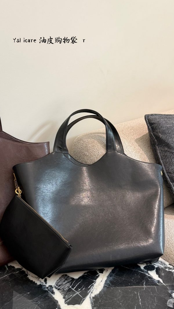 XX001 YSL Saint Laurent Cassandre Tote Bag, black oily/waxed leather, no box Size: 35cm - Image 5