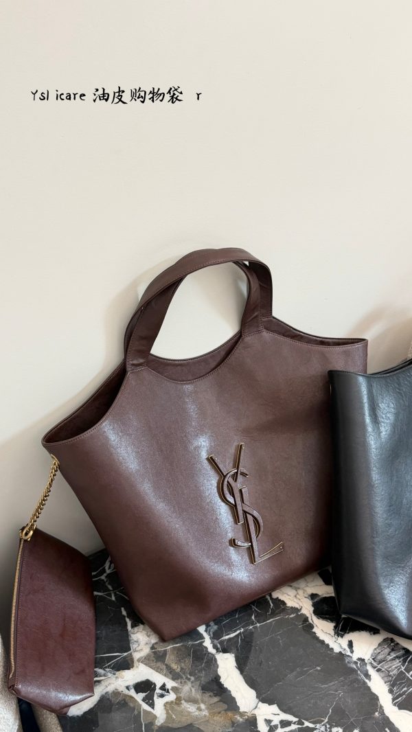 XX001 YSL Saint Laurent Cassandre Tote Bag, black oily/waxed leather, no box Size: 35cm - Image 7