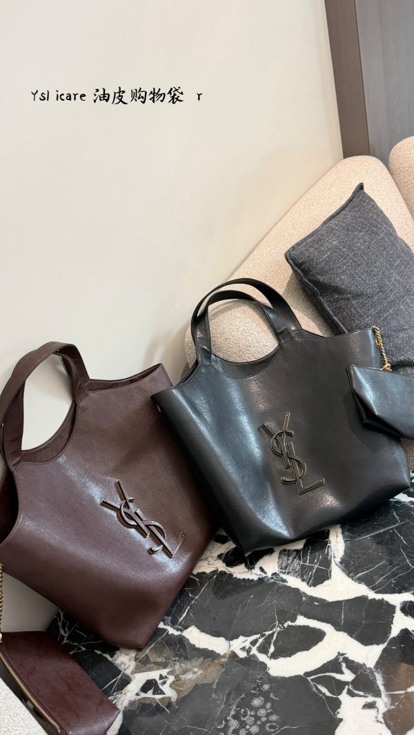 XX001 YSL Saint Laurent Cassandre Tote Bag, black oily/waxed leather, no box Size: 35cm - Image 8