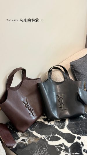 XX001 YSL Saint Laurent Cassandre Tote Bag, black oily/waxed leather, no box Size: 35cm