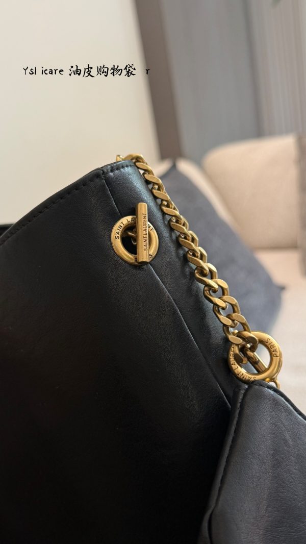 XX001 YSL Saint Laurent Cassandre Tote Bag, black oily/waxed leather, no box Size: 35cm - Image 9